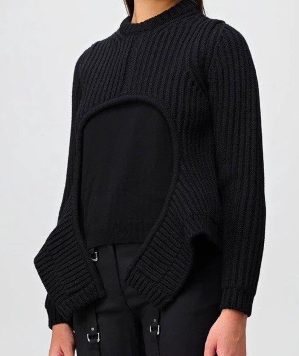 Off-White Women's Black Wool Rib-Knit Signature Key Hole Sweater Size 38